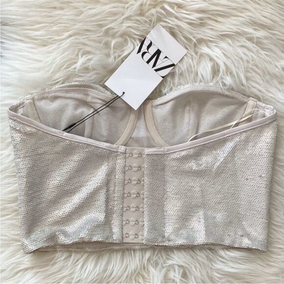 Zara Sequin Corset Bra Top in Champagne - Picture 7 of 11